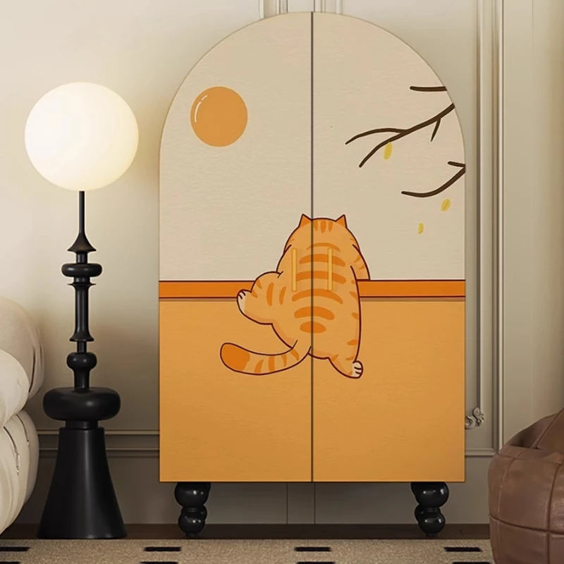 

Modern Art Orange Cat Cute Bedroom Wardrobe Wood Clothing Storage Cabinet Shoe Cupboard Armario De Ropa Space Saving Furniture