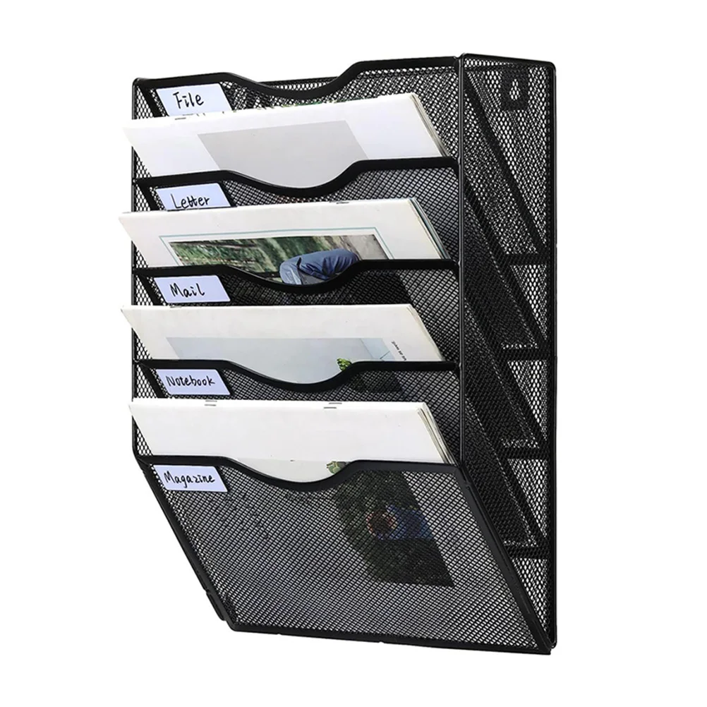 5 camadas de metal a4 documento menu rack revista titular ferro arquivo gerenciamento rack preto montagem na parede escritório ganizer