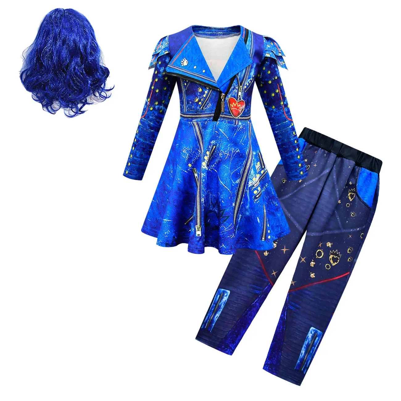 Kids Halloween Costumes for Girls Anime Evie Mal Descendants 3 Cosplay Clothing Wig Children's Carnival Party Dress + Pants Sets