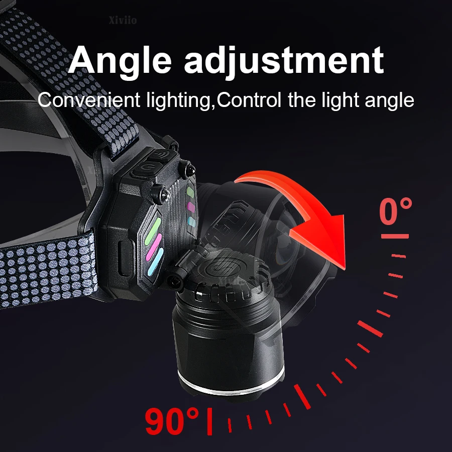 Ultra Strong Headlight Sensing Zoom USB Charging Head Flashlight High Power Head Lamp 990000LM Waterproof 2* 18650 Camping Light