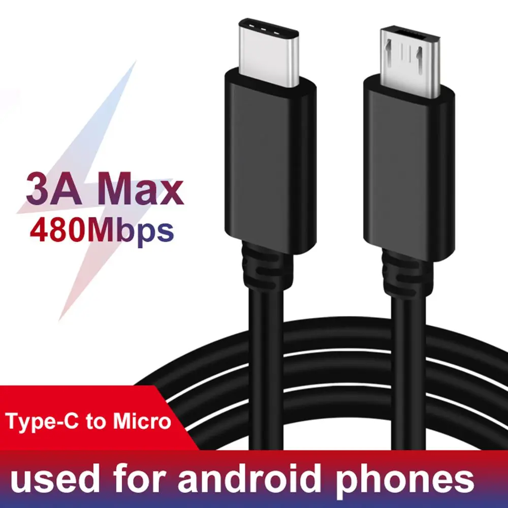 25cm 50cm 100cm Micro USB to Type-C Cable Data Sync Charging Cable OTG Adapter Connector Cord For Android Mobile Phone MacBook