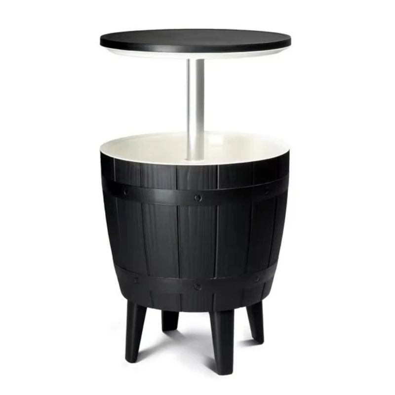 Outdoor height-adjustable refrigerated table with 10-gallon beer/wine cooler, all-weather patio bar