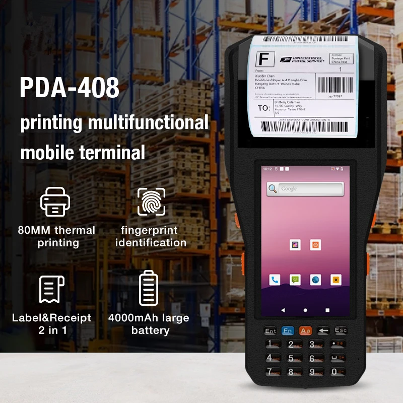 Handheld PDA  Android 11 Wifi Bluetooth RFID 1D 2D  Barcode Scanner Rugged Handheld Terminal Build In 80MM Receipt Label Printer