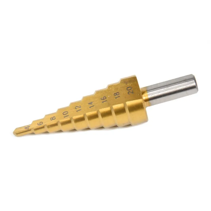 Drill Bit Titanium Coated Step Drill 4-12/20/32mm Hss Drill Bit Triangular Shank Spiral Groove Drill Bit For Hole Cutter 3pcs