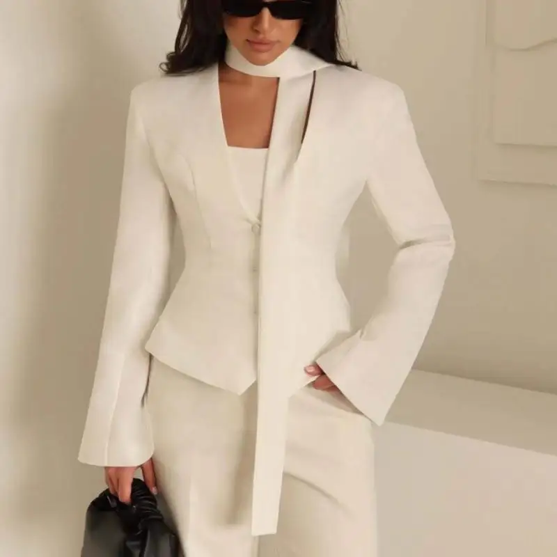Spring 2025 Women's Elegant Long Sleeve V-Neck Suit Jacket plus Size Versatile Slimming Outerwear Commute Style Pure Color