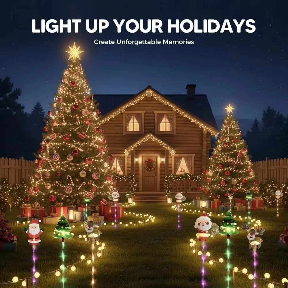 Durable LED Solar Christmas Lights Decorative Stake Mounted Lawn Landscape Lamp Waterproof Christmas Stake Light Walkway Decor