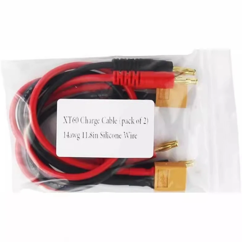 Heavy Duty XT60 to 4.0mm 4mm Banana Plugs Charging Cable 30cm 14AWG 2Pack