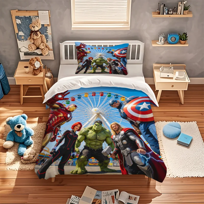 2/3pcs Marvel Avengers Bedding Set Superhero Pattern Queen King Size Duvet Cover Set With Pillowcase for Boys bedroom decor