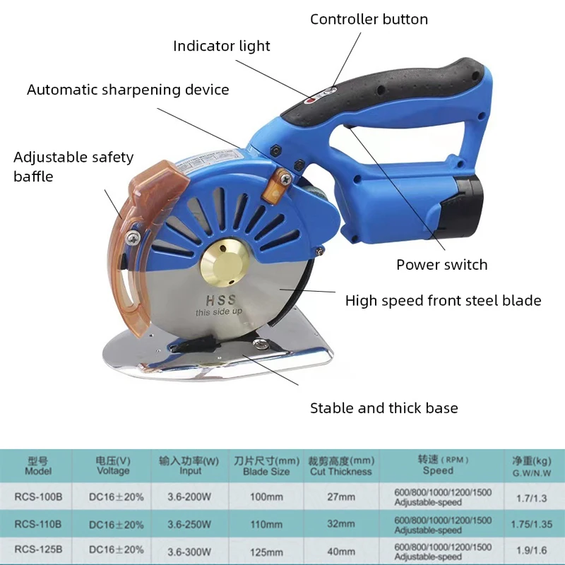 Cordless Electric Round Scissors Fabric Cloth Cutting Machine 100/110/125mm Lithium Battery Cutter For Leather Cloth Cardboard