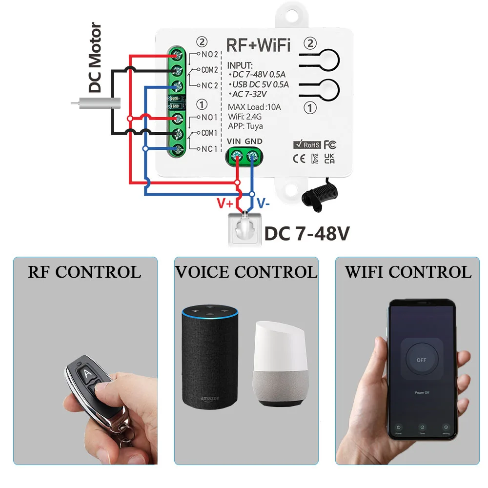 Tuya Wifi Smart Switch Module AC DC 7V 12V 24V 48V USB 5V RF 433mhz Remote Control 1/2 Channel Relay For Alexa Google Home