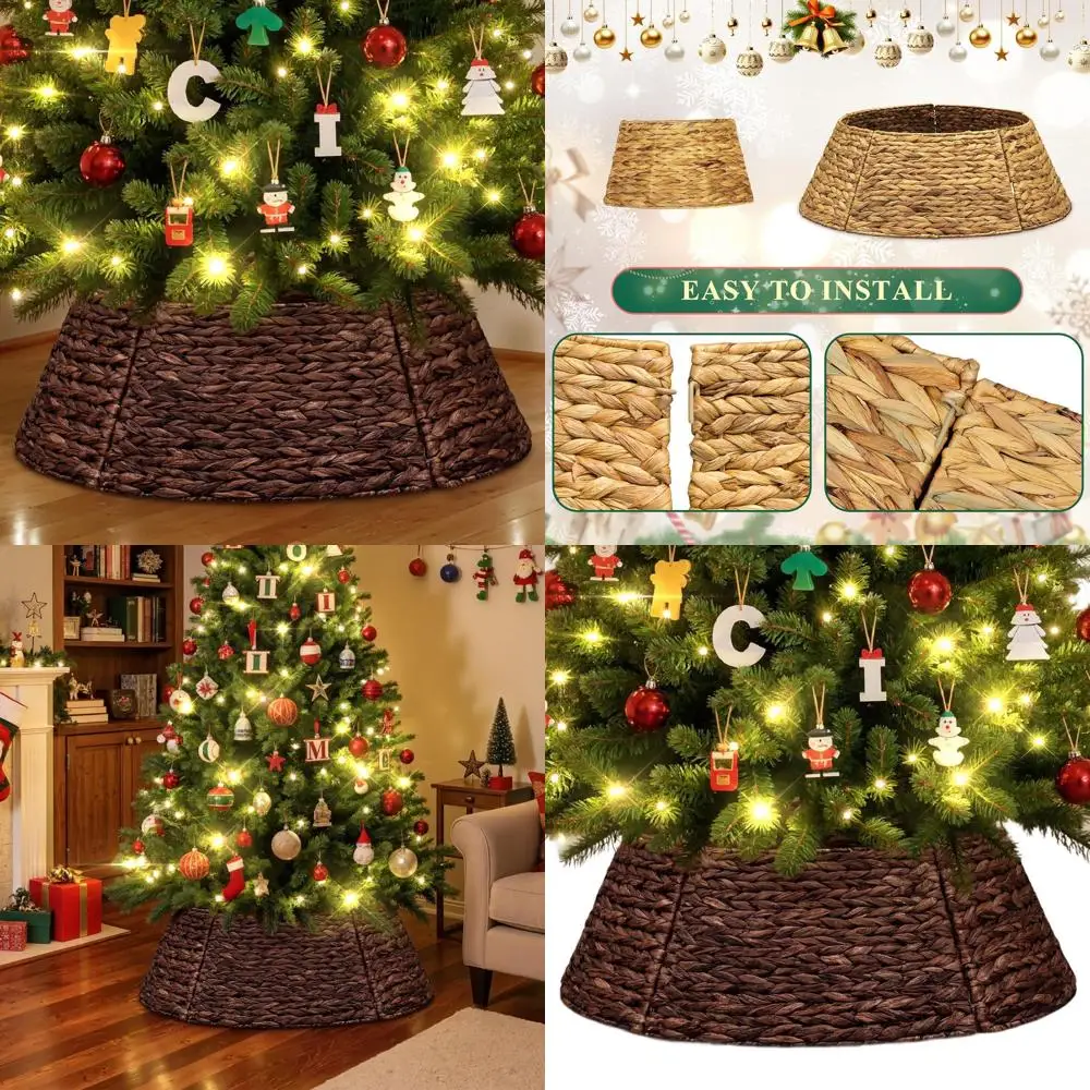 

Rattan Christmas Tree Skirt, 42 Woven Wicker Base Cover for XL Trees, Rustic Farmhouse Style, Brown