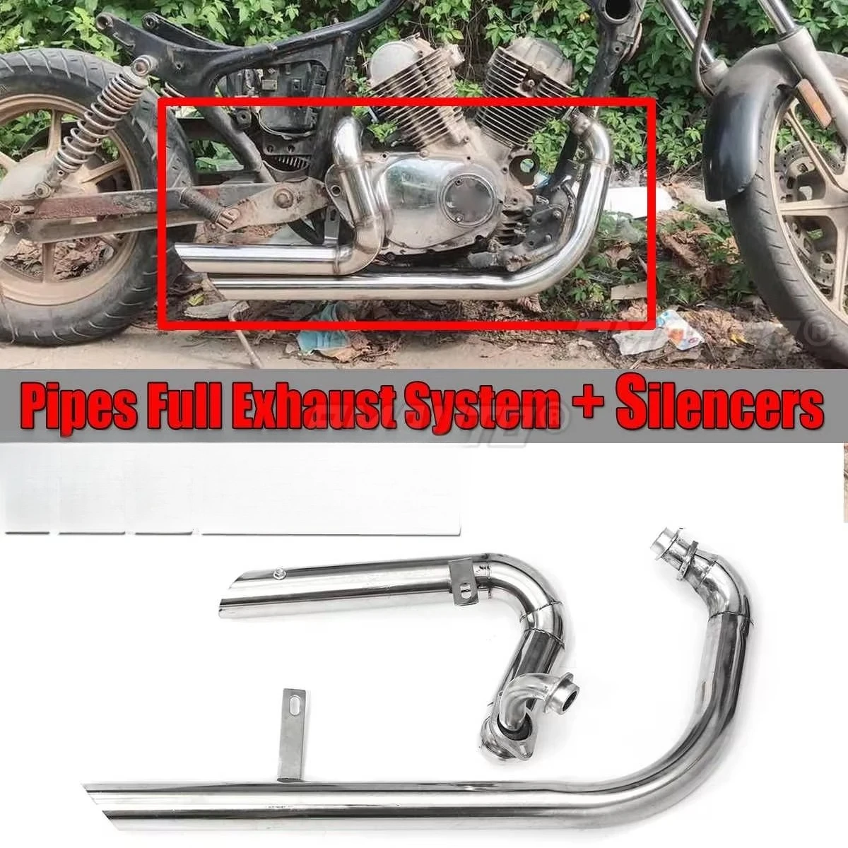 

Motorcycle Exhaust Pipe Full Muffler Exhaust System Pipe+Silencers Stainless for Virago V Star XV125 XV 125 XV250 XV 250