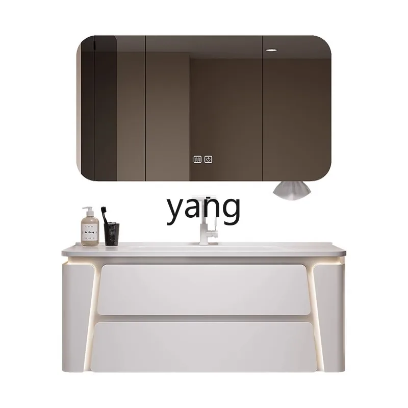 

Yjq oak paint bathroom cabinet combination cream wind rounded corner ceramic integrated smart washbasin