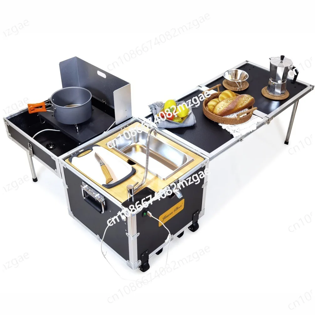 Outdoor Mobile Kitchen Full-function Accompanying Small Kitchen Box Camping Picnic Stove Folding Table Self-driving Car