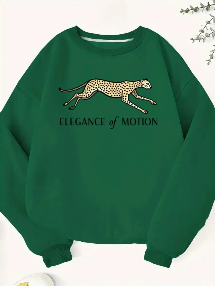 Cheetah Elegance of Motion Women's Plus Size Casual Sweatshirt - Heather Gray with Cheetah Graphic & Geometric Print, Relaxed