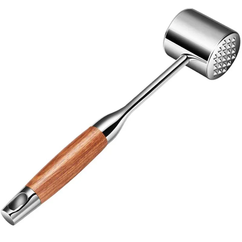 Dual Sided Meat Tenderizer Tool, 304 Stainless Steel Meat Mallet Hammer, Meat Pounder with Wood Handle for Beef, Chicken, Pork
