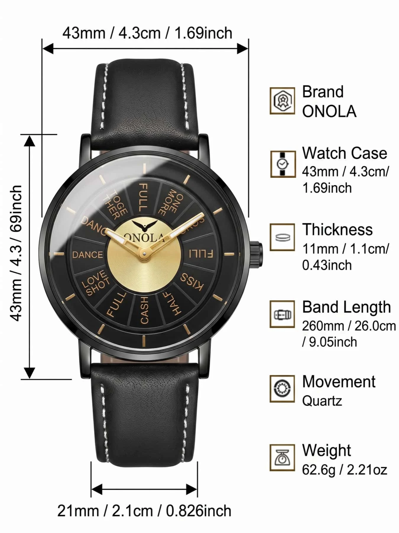 ONOLA New Men's Quartz Watch Round Case Creative Rotating Dial Night Light Waterproof Function White Personalized Fashion Party