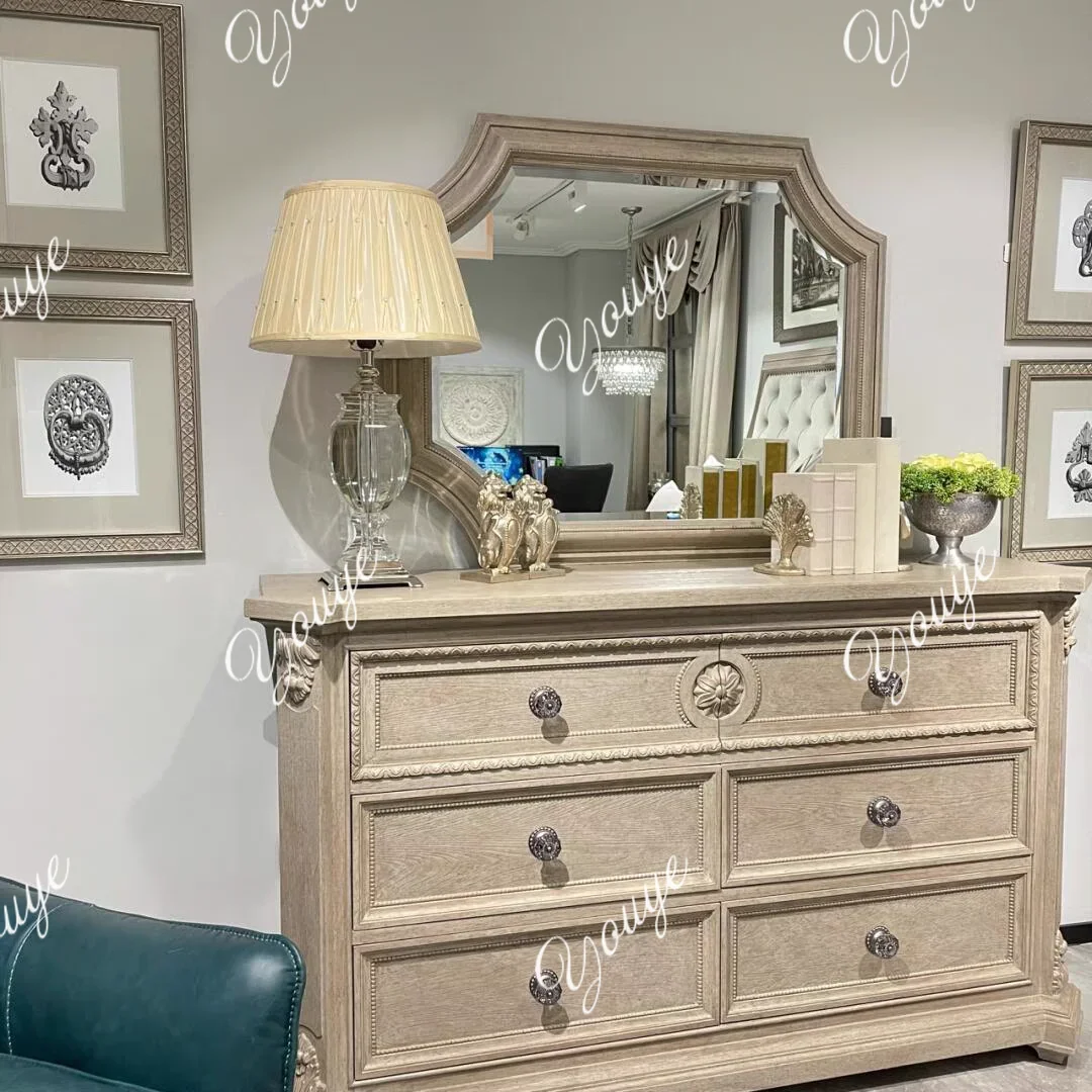 N63 American chest of drawers architectural revival six-chest of drawers entrance vintage distressed carved solid wood  cabinet