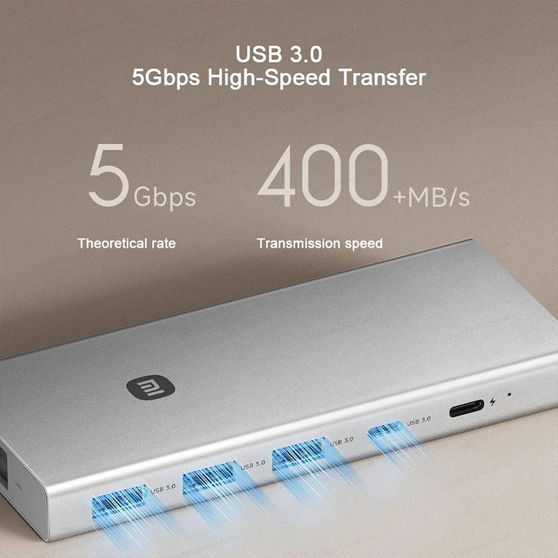 XIAOMI Type-C 10-in-1 Docking Station，Laptop USB Hub，USB 3.0 PD HDMI 2.0 TF SD LAN Audio，Supports 100W Fast Charging