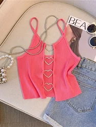 2024 New Sexy Solid Ribbed Crop Sleeveless Top - Back Heart Decor Cami Top for Women Perfect for Spring & Summer