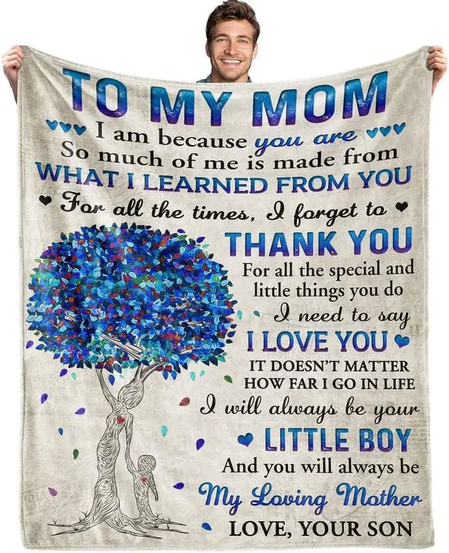 

gift from son to his Mom, romantic birthday gift from son to his mother, Mother's Day birthday flannel blanket