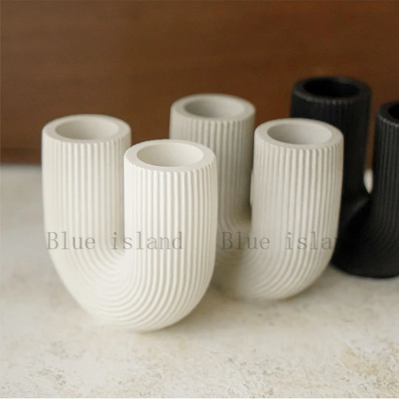 U Shaped Vase Silicone Mould Concrete Jesmonite Dried Flower Container Scented  Candle Holder Creative Home Decor Making