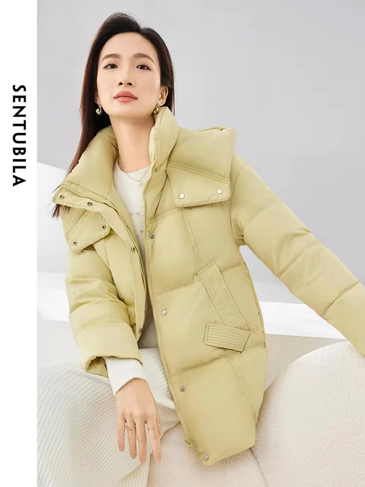 SENTUBILA Women's Winter Down Jacket 2024 Fashion 90 White Duck Down Coat Female Thick Velvet Warm Jacket Office Lady W44Y58512X