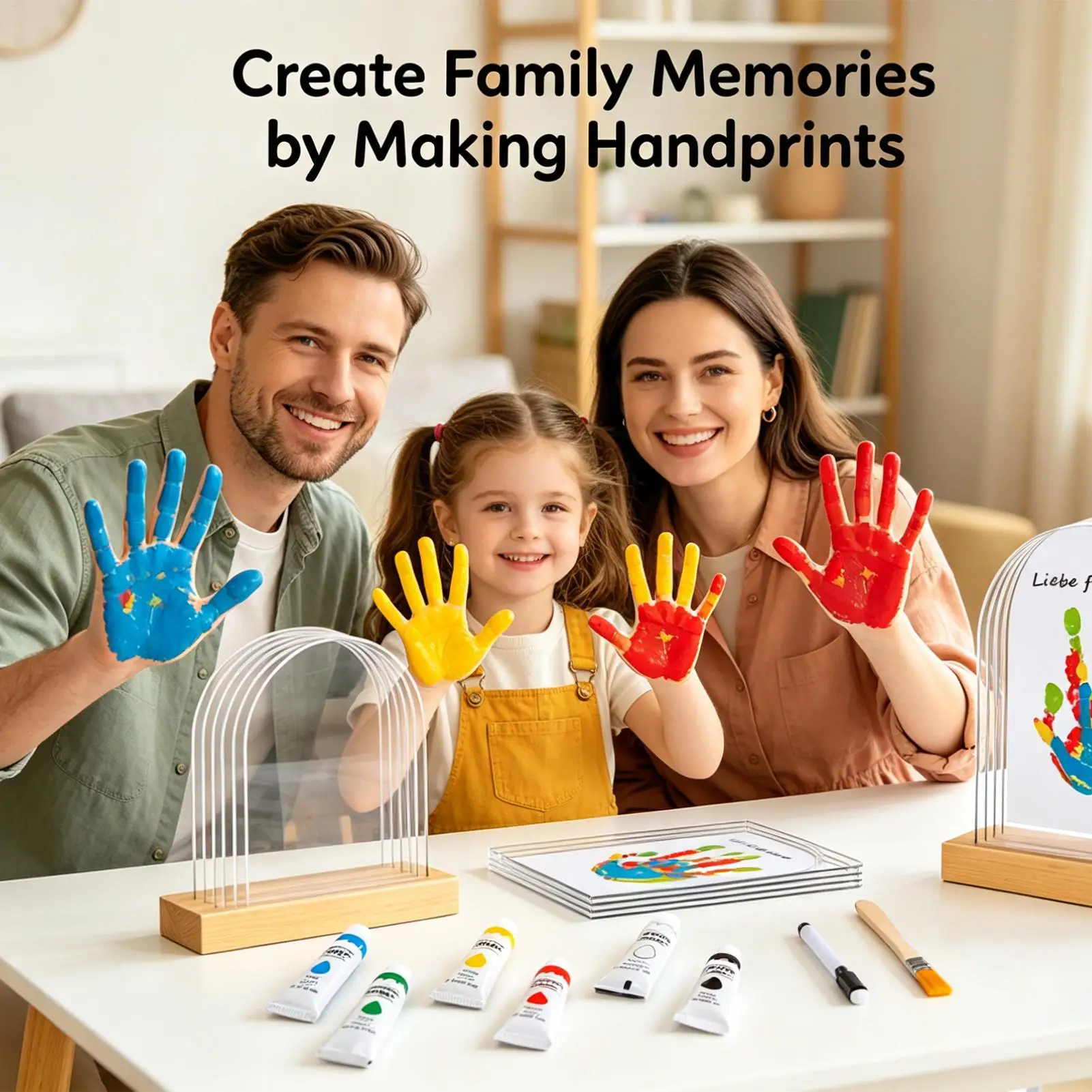Family Handprint Kit Art Craft Keepsake Wooden Frame Hand Casting Kit For Kids For Father's Day Mother's Day Grandparents