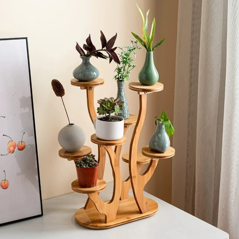 Floor Shelf Planter Shelves Living Room Indoor Kitchen Organizers Bamboo Holder Storage Household Prateleira Room Decoration