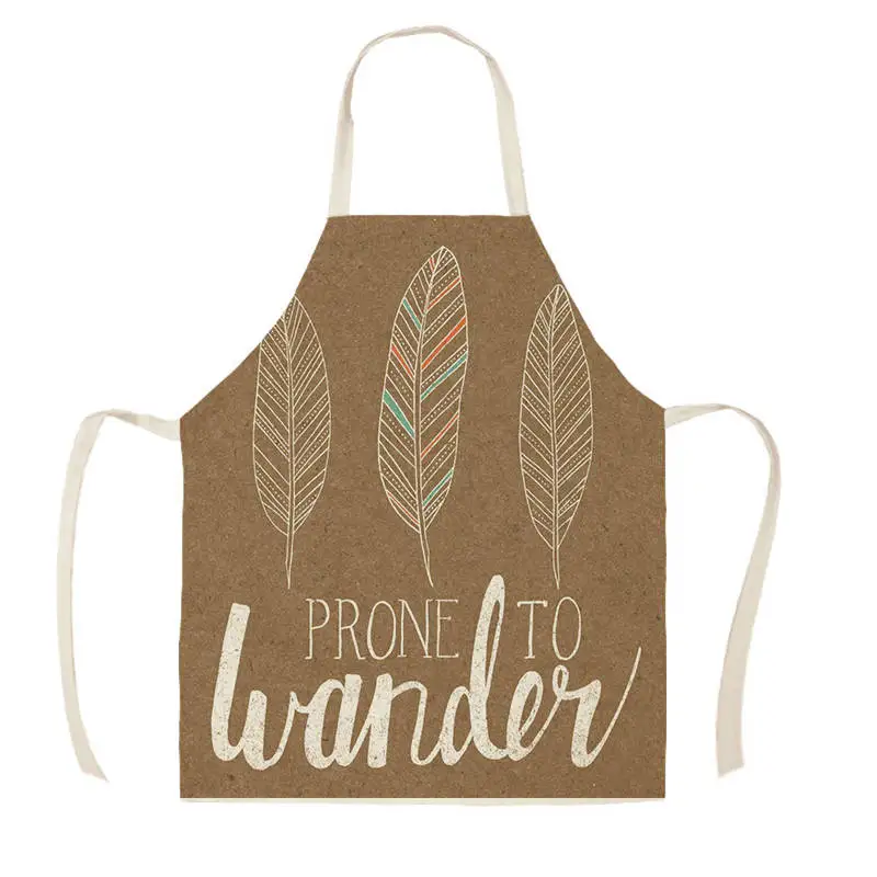 Linen Arrow Feather Print Kitchen Aprons Unisex Dinner Party Cooking Bib Funny Pinafore Cleaning Apron for women