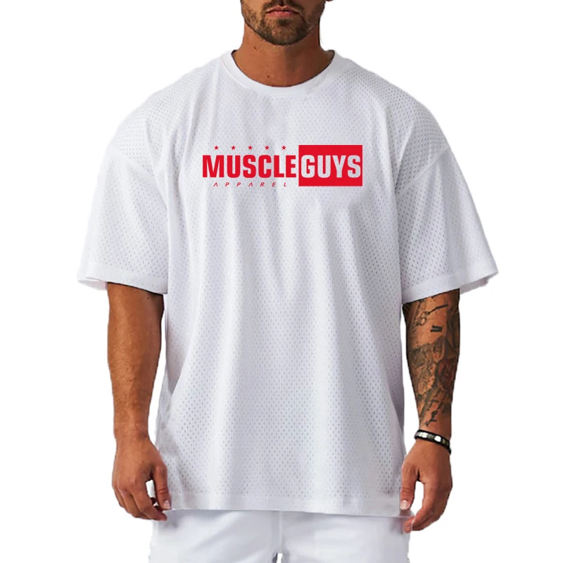 Men'S Mesh Breathable Quick Dry Running T-Shirts Oversized Loose Fit Athletic Gym Workout Performance Tee Top Summer Casual