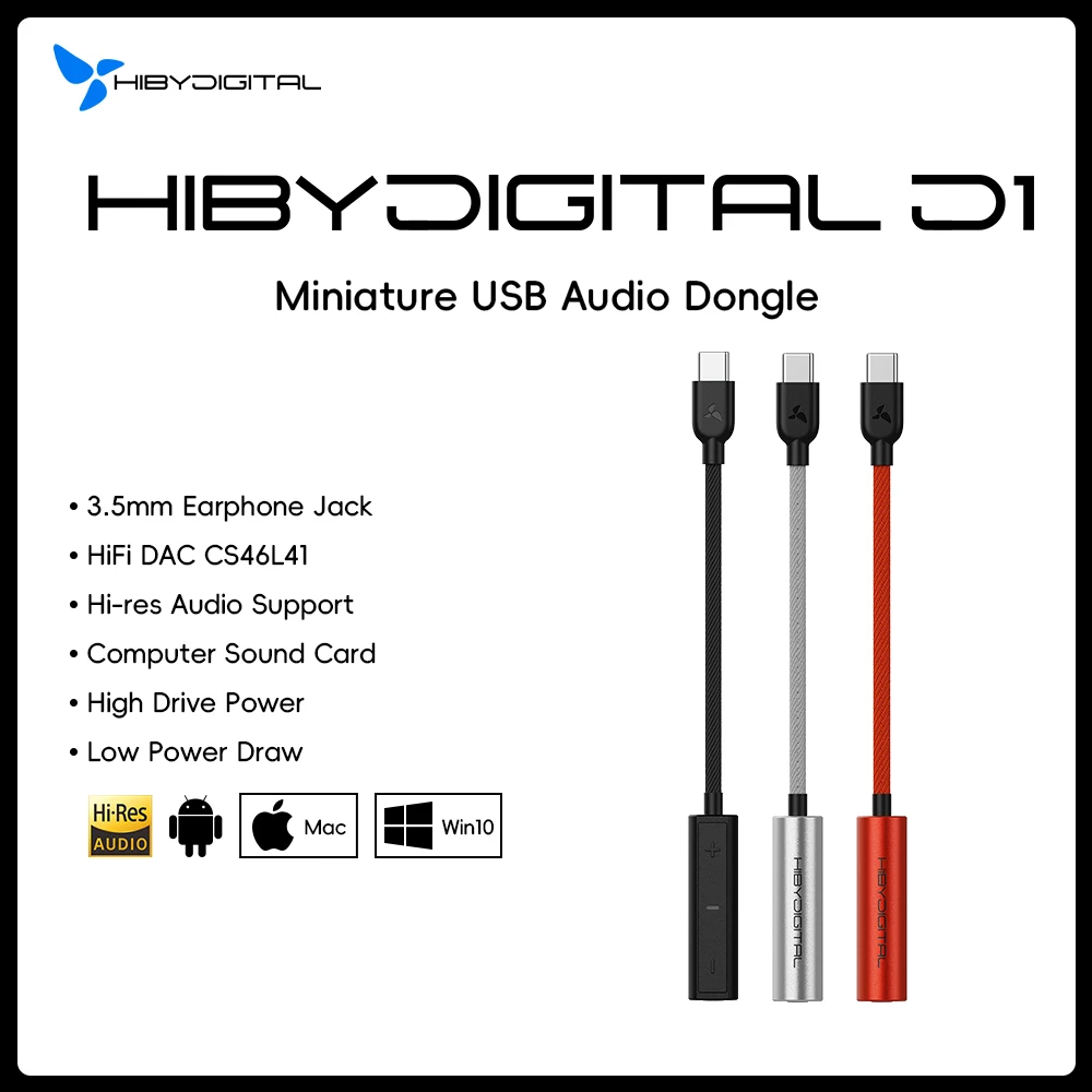 

HiBy Digital D1 Type C HiFi аудио ключ USB ЦАП для наушников AMP PCM32Bit/384 кГц 3,5 мм выход CS46L41 звуковая карта для Android Win10