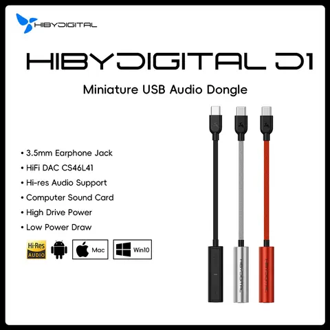 HiBy Digital D1 tipo C Audio HiFi Dongle USB DAC auriculares AMP PCM32Bit/384kHz salida de 3,5mm CS46L41 tarjeta de sonido para Android Win10