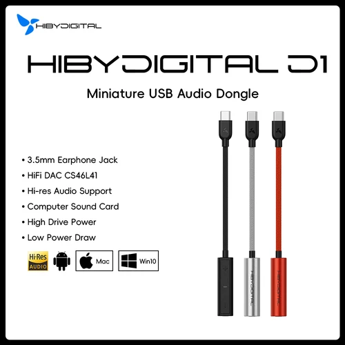 HiBy Digital D1 tipo C Audio HiFi Dongle USB DAC auriculares AMP PCM32Bit/384kHz salida de 3,5mm CS46L41 tarjeta de sonido para Android Win10