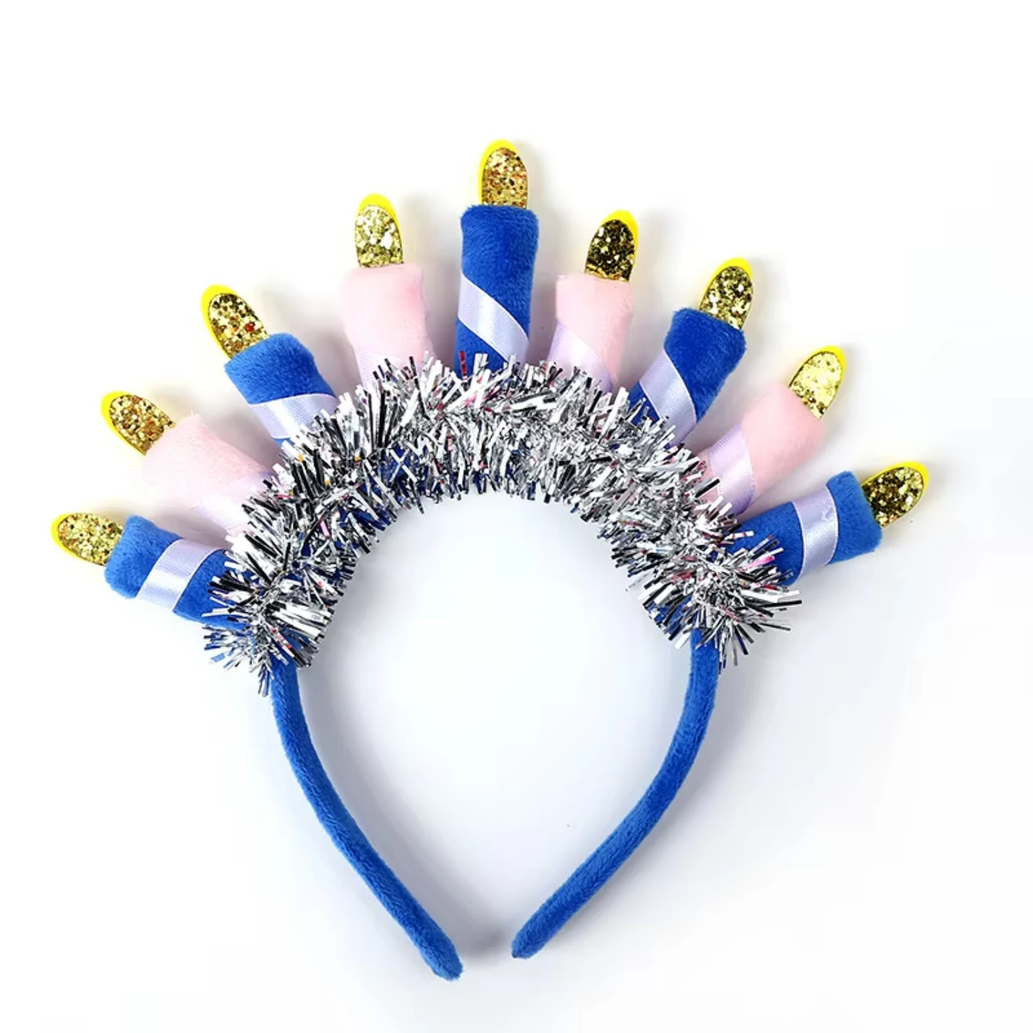 Big Glitter Reversible Headband Head Decoration Wear Festival  Favor Hanukkah Blue Candle Theme