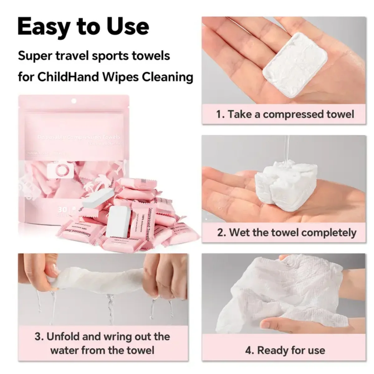 Compressed Disposable Towels - Individually Wrapped Soft Cotton Wipes, Compressed Travel Towels for Camping, Hiking, Hotel & Daily Use
