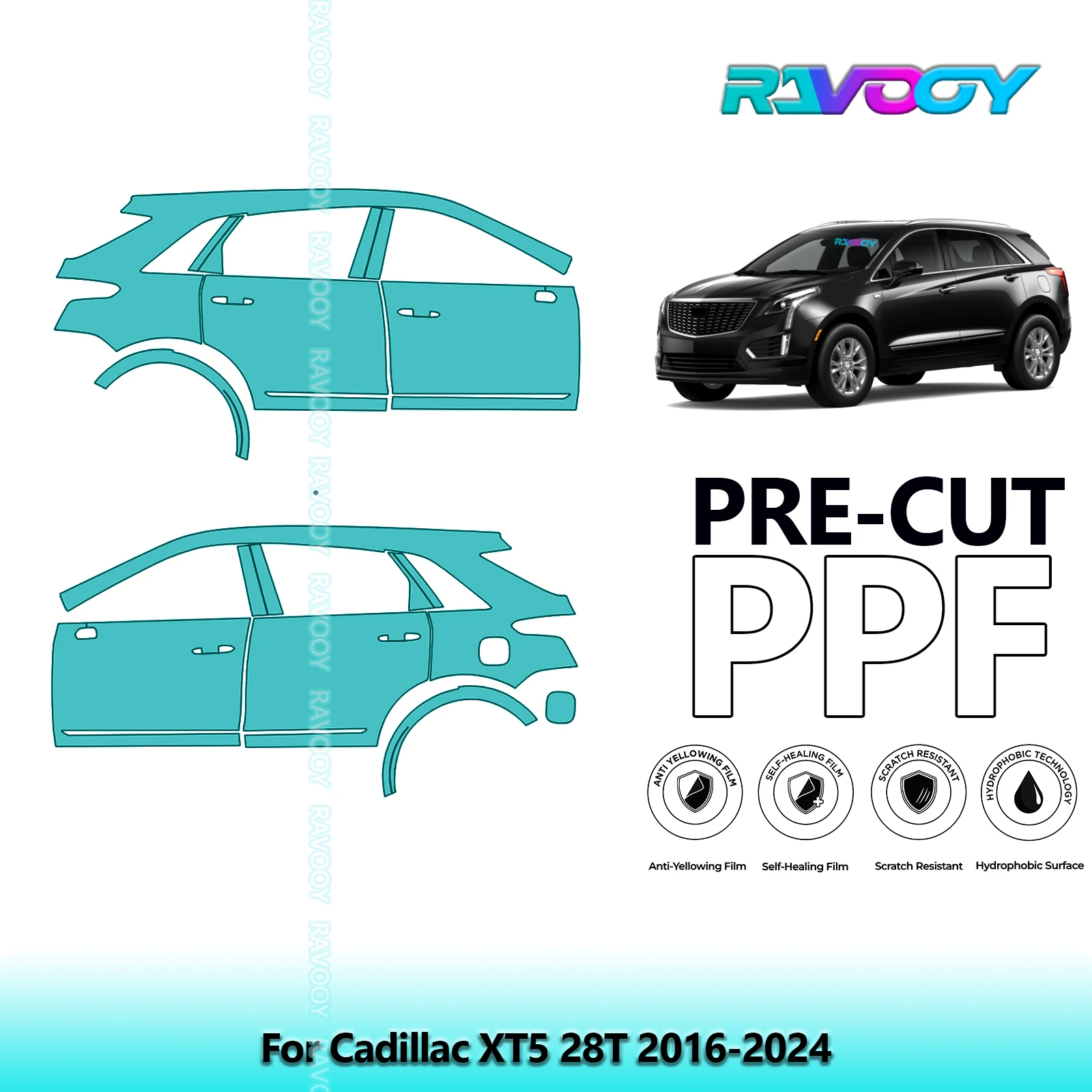 

For Cadillac XT5 28T 2016-2024 8.5mil Clear Matte Pre-Cut PPF Door & A/B Pillar Kit TPU Paint Protection Film Set