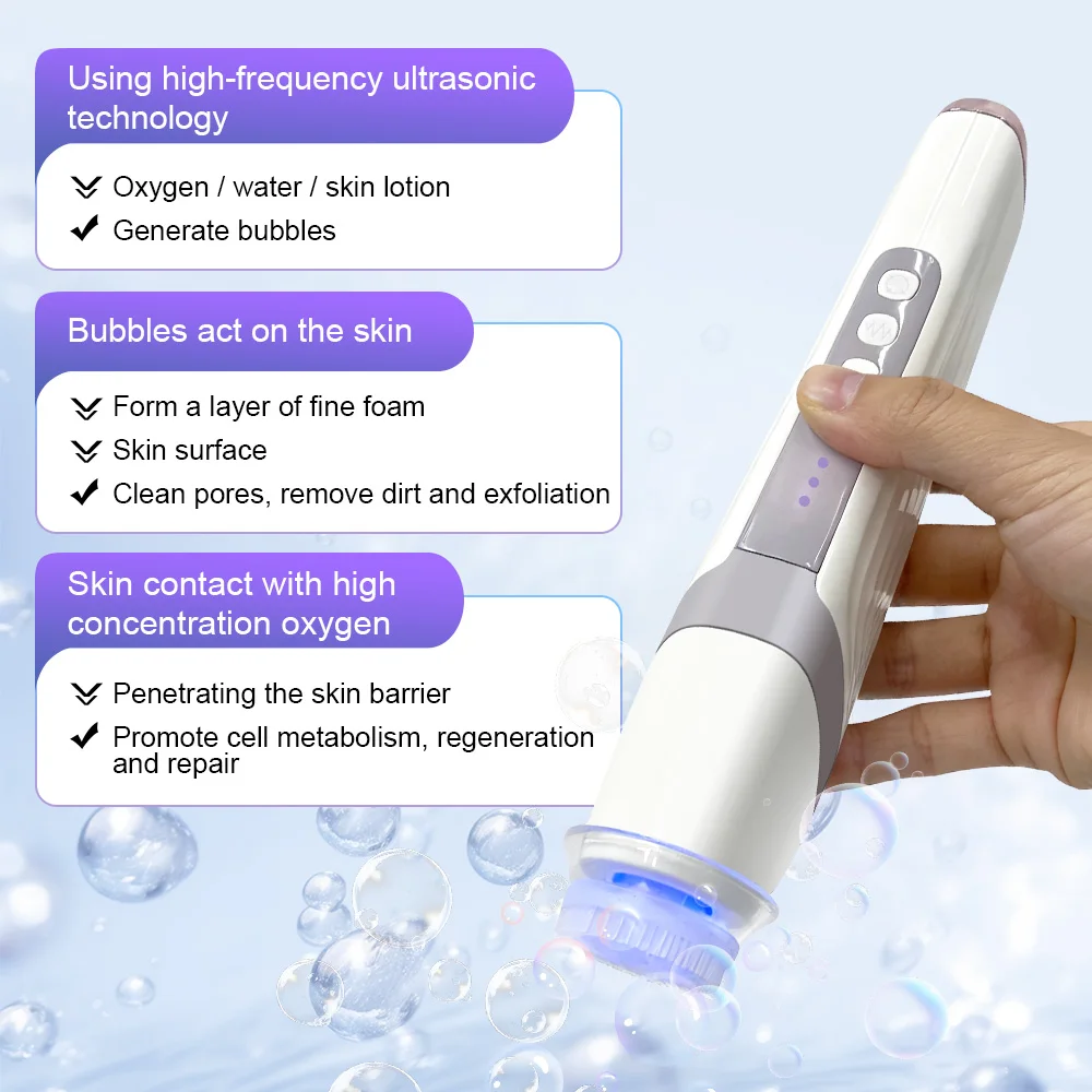 Dispositivo di bellezza del viso a bolle d'ossigeno 4 in 1 con teste multiple per la pulizia profonda della pelle Strumento idratante schiarente