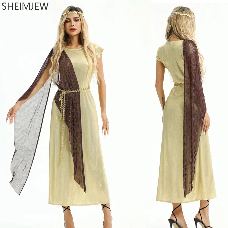 

Halloween Adult Ancient Greek Egyptian Goddess Cosplay Long Dress Women Sexy Cleopatra Fancy Dress Carnival Party Stage Dress Up