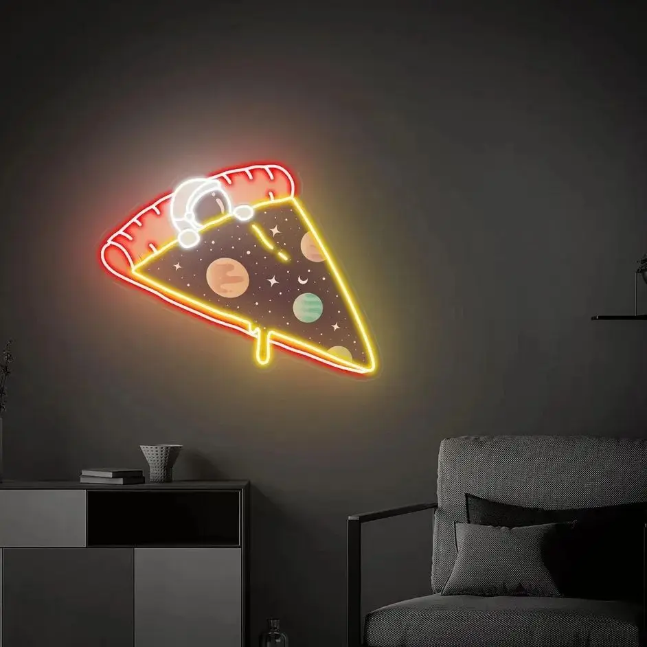 Pizza Astronaut Neon Sign UV Printed Led Neon Sign Pizza LED Wall Decor Kids Gift Astronaut Wall Art Bedroom Decor Custom Busine