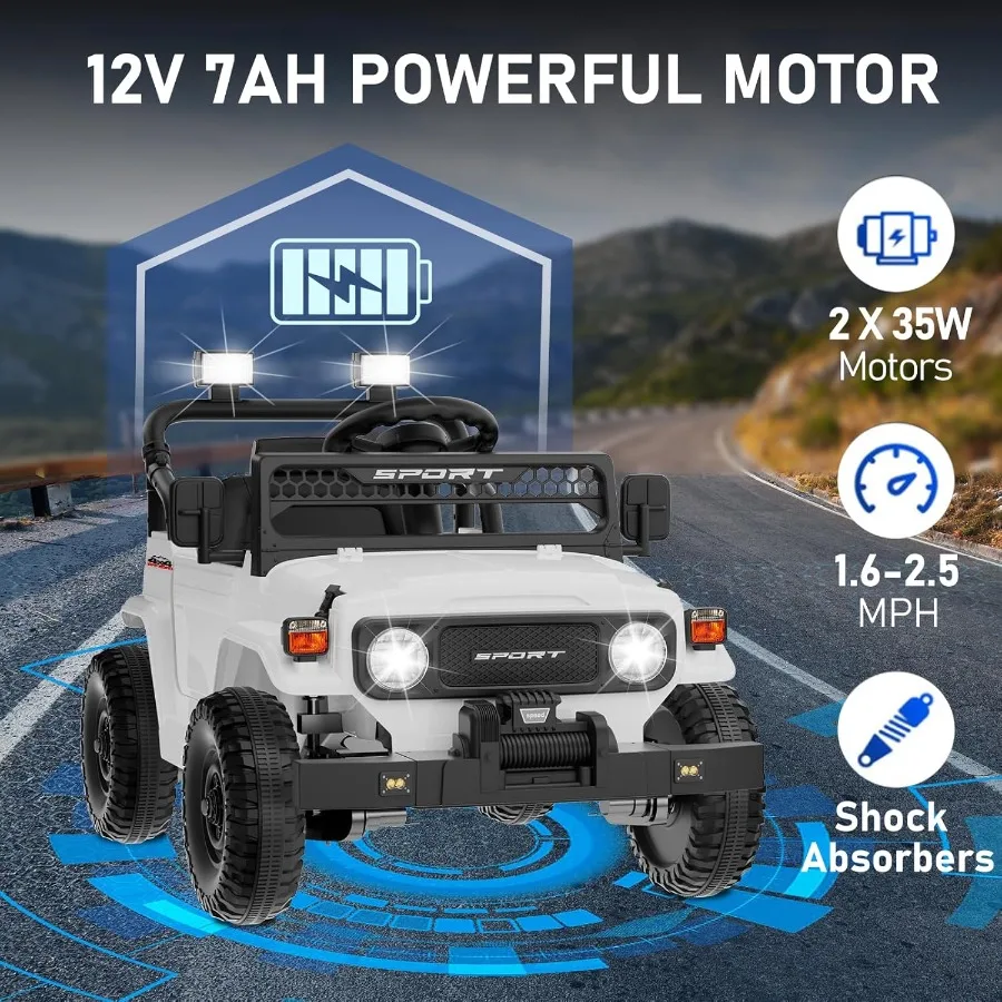Ruedas eléctricas de 12V con Control remoto para niñas, coche eléctrico para Jeep de 3 a 5 años con suspensión de resorte, Bluetooth Music LE