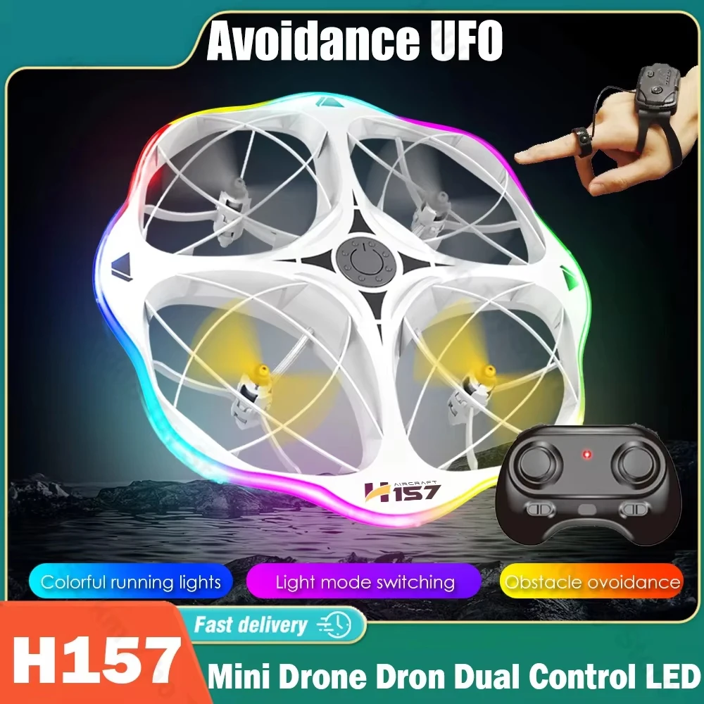 

H157 Мини Дрон Дрон Дрон Квадрокоптер с двойным управлением Прохладный светодиодный карманный НЛО Малый жест Пульт дистанционного управления Самолет Уникление препятствий