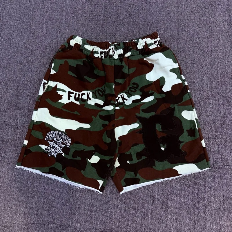 

Mens Glo Gang Camo Cotton Shorts Drawstring Casual Sportswear Lounge Pants Breathable Summer