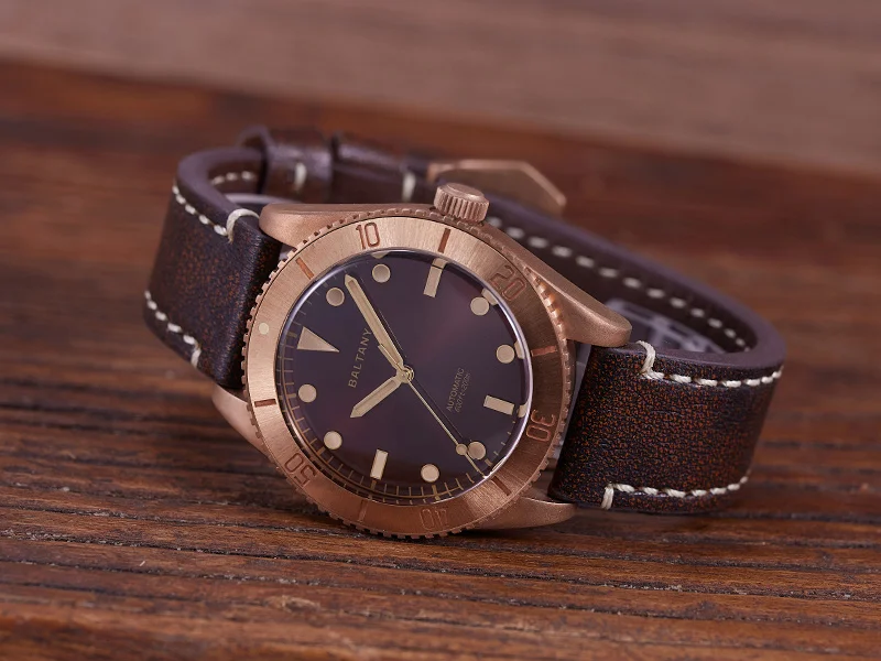 Baltany Мужские дайверские часы 44 мм бронзовые автоматические механические наручные часы с сапфировым стеклом 20ATM водонепроницаемые BGW-9 светящийся кожаный ремешок NH38