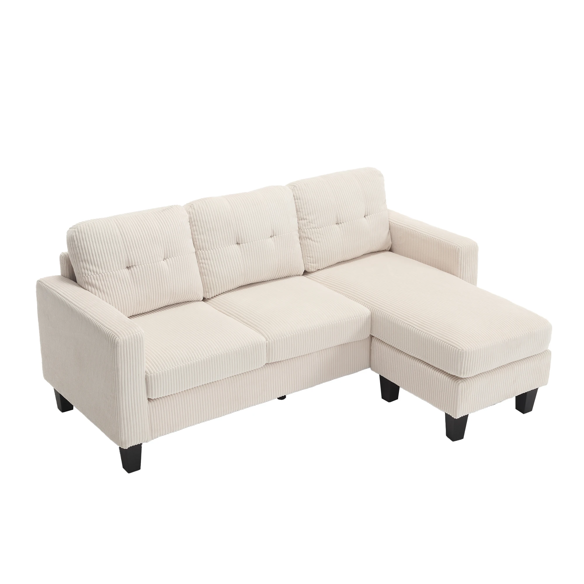 Velvet Sectional Couch with Reversible Chaise, L Shaped Sofa with Ottoman for Small Apartment