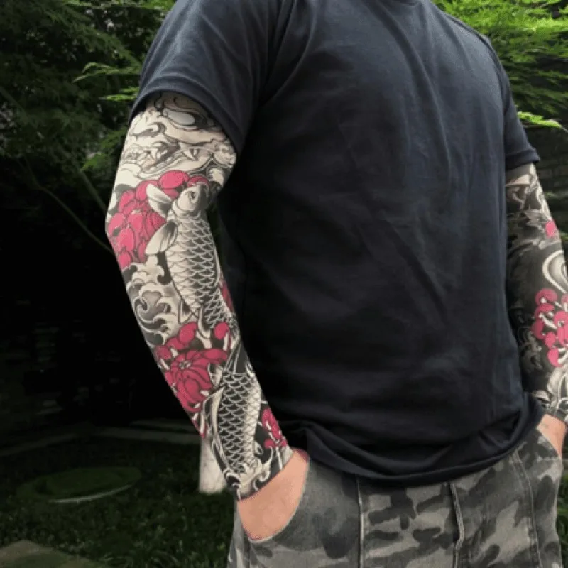 Tattoo Ice Silk Arm Sleeves UV Protection Breathable Ultra Thin Soft Cooling High Elastic for Men Women Cycling Outdoor Summer