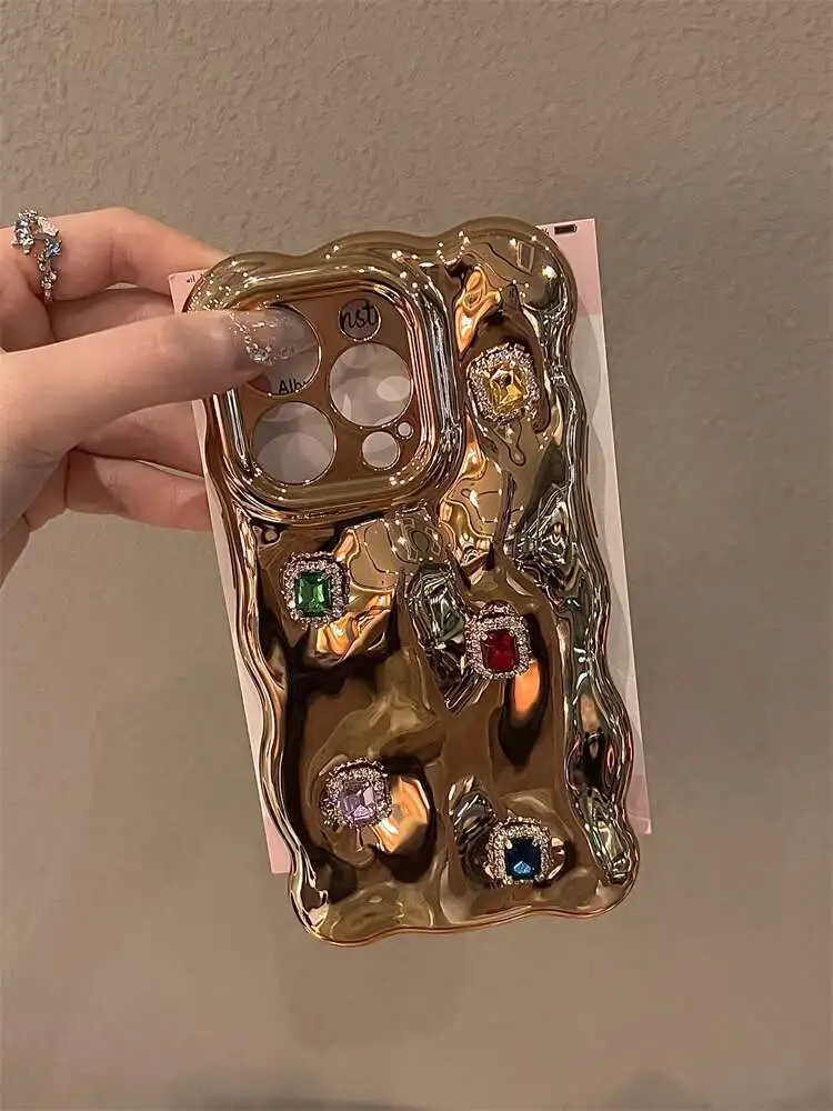 جراب هاتف فاخر بنمط منقوش من الجلد لهاتف أيفون ، غطاء بلون واحد ، حرف ذهبي ، موضة المد والجزر ، أيفون 15 ، أيفون 14 ، أيفون 13 ، أيفون 12 برو ماكس ، ساخن