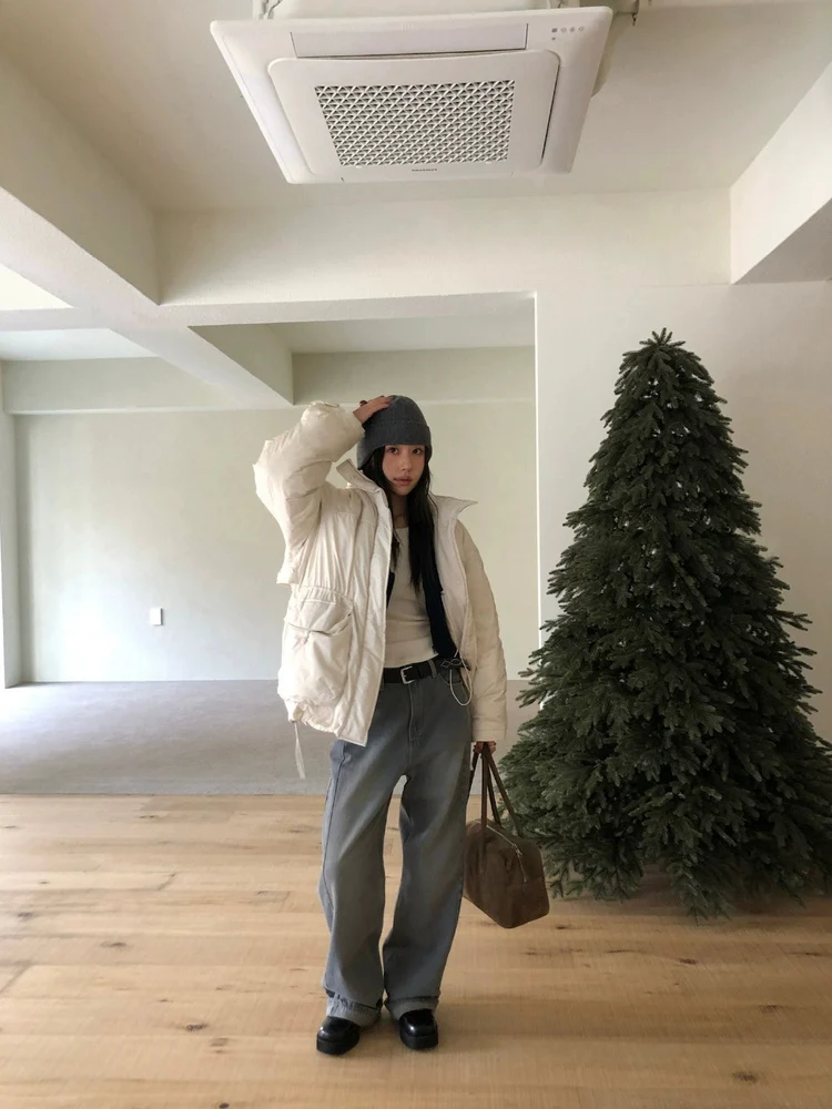 سترة منتفخة بغطاء للرأس كبيرة الحجم للنساء من Warmth بياقة واقفة مع أغطية كبيرة كاجوال Sle Thiened Duc...