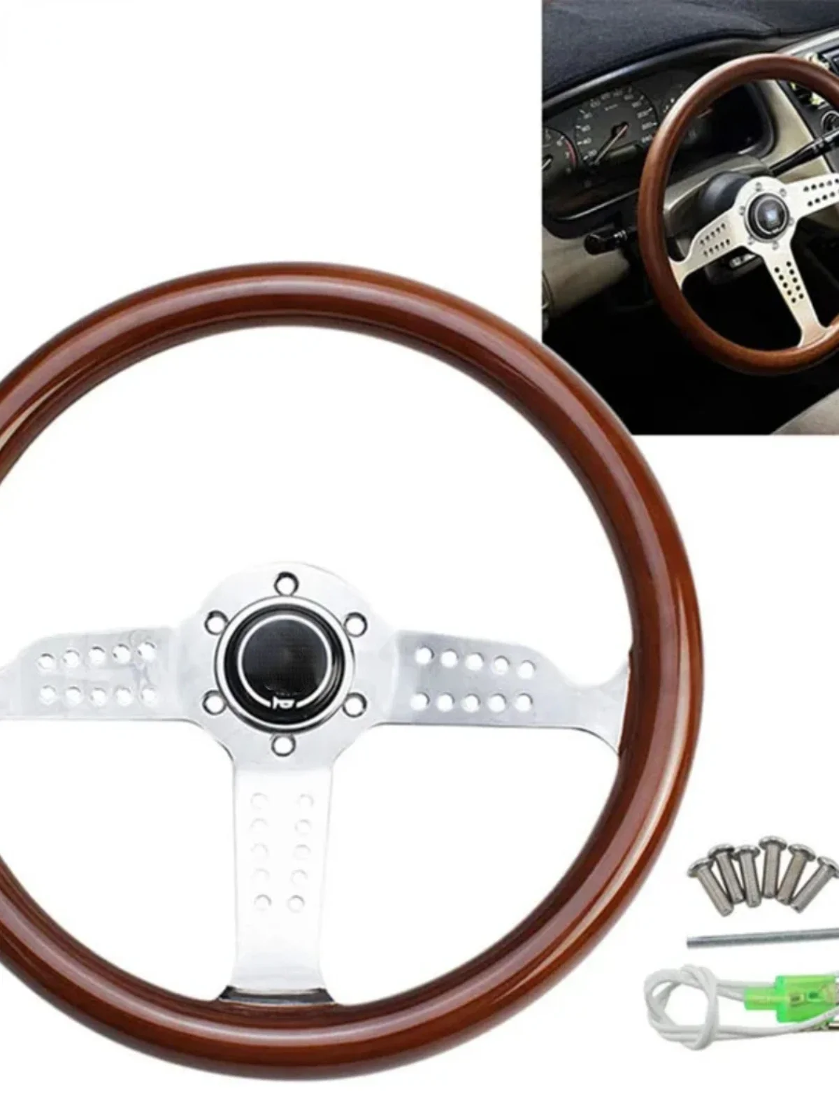 Suitable for Modification 14-Inch Retro Nardi Peach Wood Steering Wheel Bright Silver Beetle Cool Bear Mini Big Dipper Steering