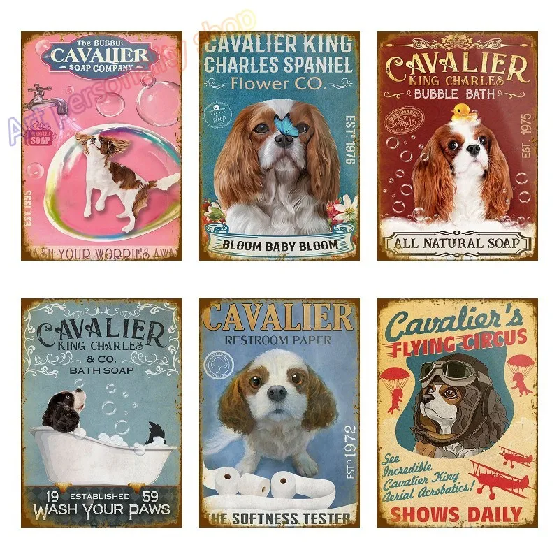 Metal Sign Cavalier King Charles Spaniel Sink Co Wash Your Paws Vintage Metal Tin Sign Man Cave for Men Women Wall Decor 12x8 In